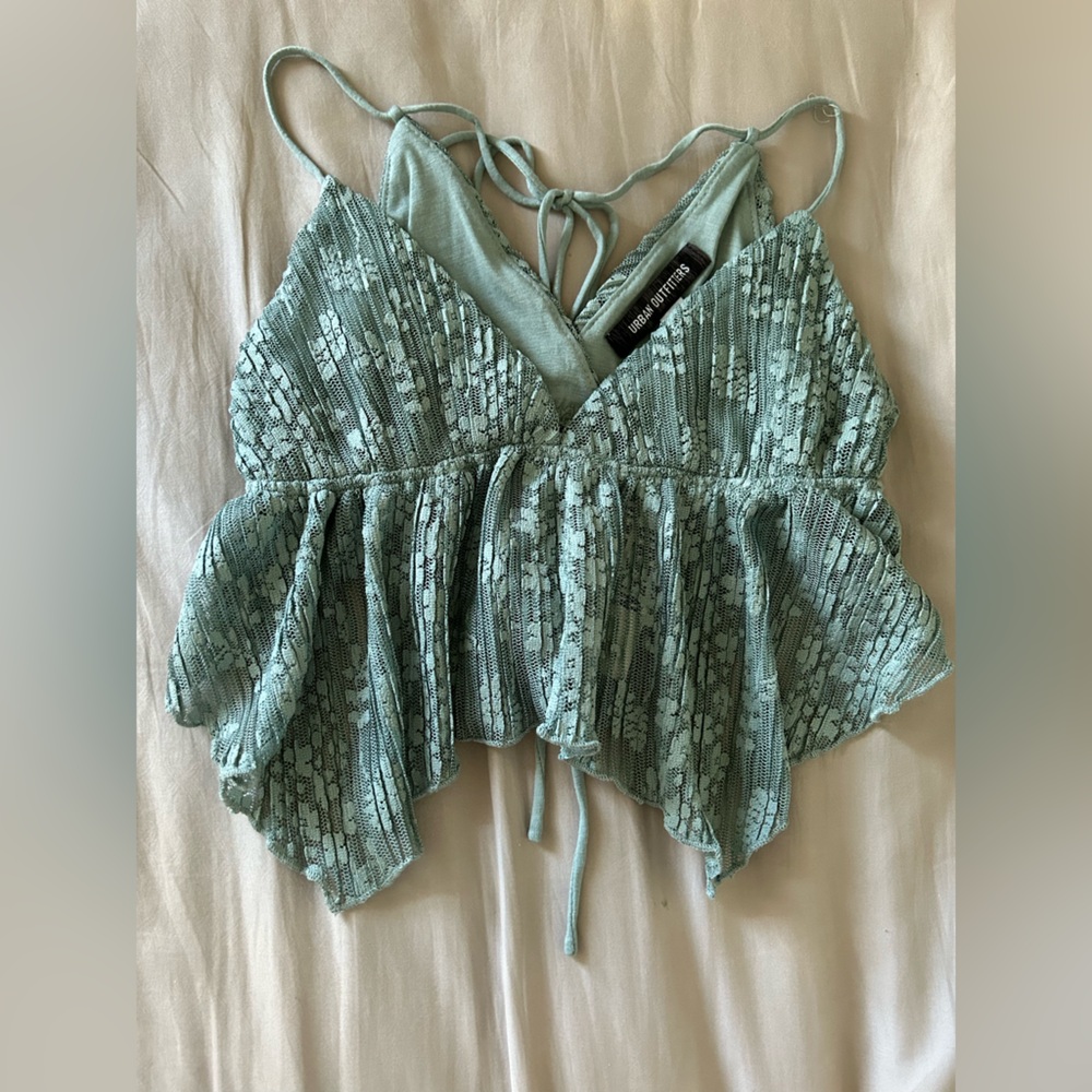 Urban outfitters babydoll green lace top with tied open back